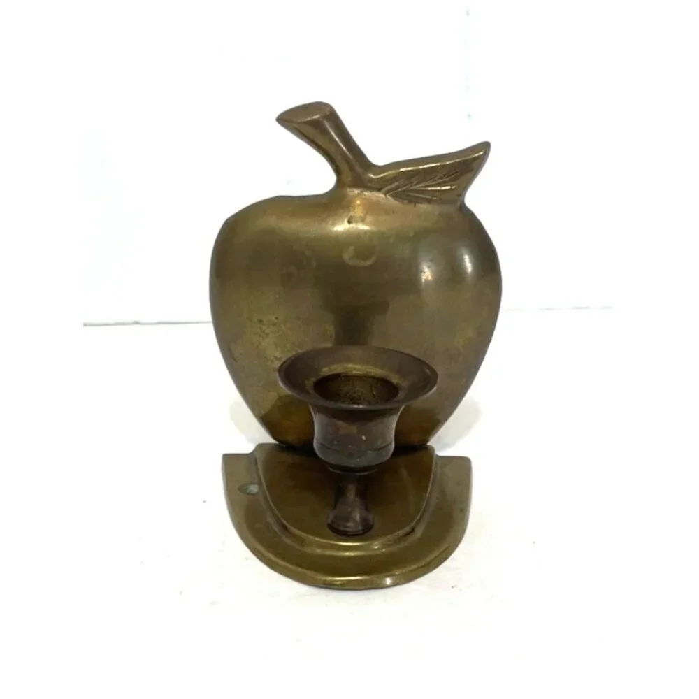 Vintage Brass Apple-Shaped Candle Holder Hosley 1995 India 3